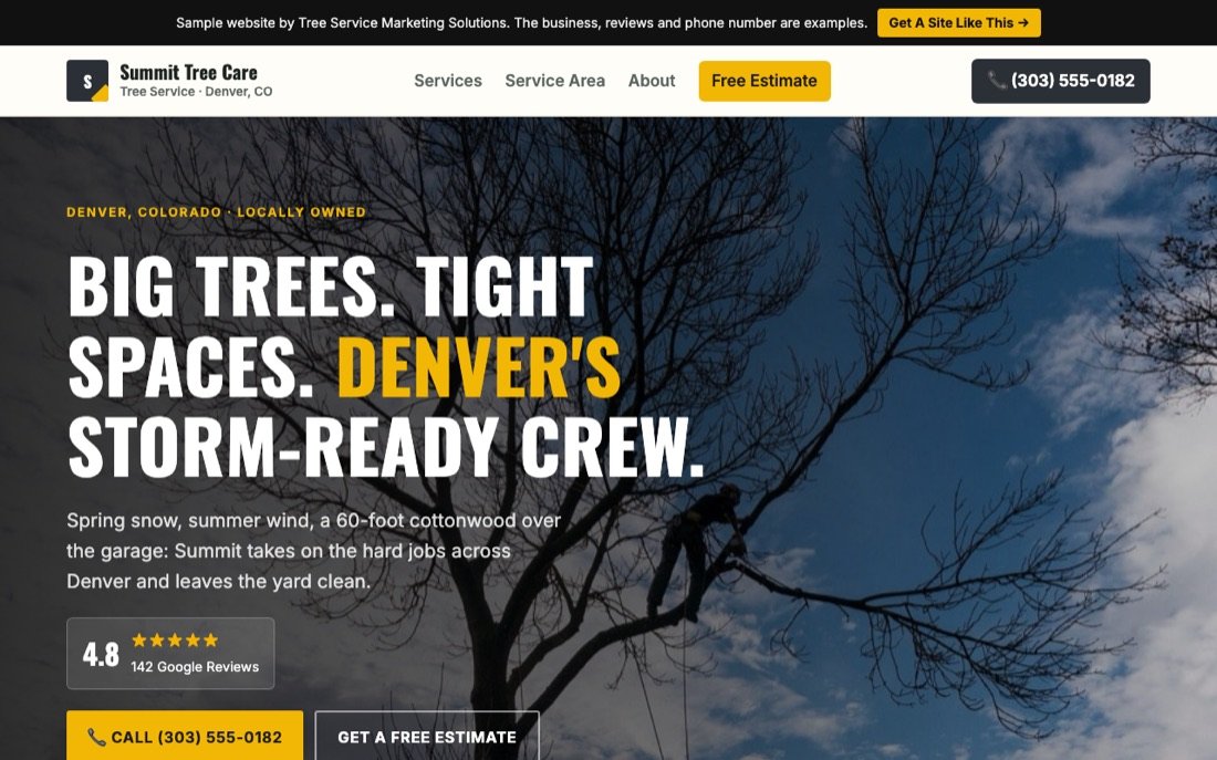 Summit Tree Care sample website on a laptop